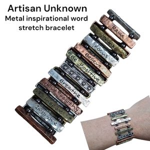 Zen Women's copper silver green metal engraved inspired word stretch bracelet